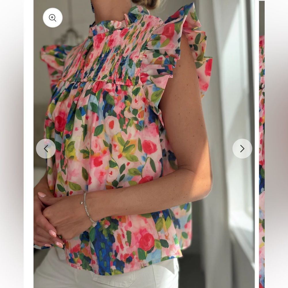 TCEC Multicolor Floral Blouse with Ruffle Sleeves Large - Picture 3 of 10